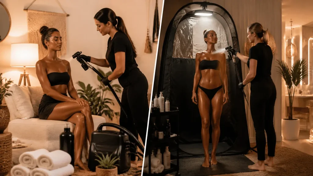 Mobile spray tan vs salon spray tan